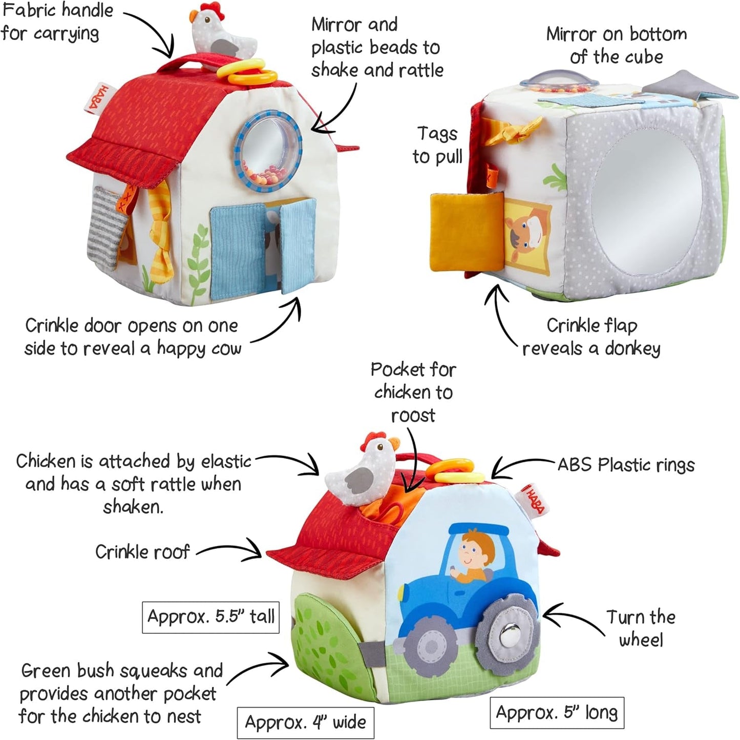 HABA 306383 – Spielwürfel Bauernhof, Multifunktionsspielzeug ab 6 Monaten Babyspielzeug Naty Shop