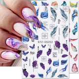 6 Blatt 3D Lila Schmetterling Nagelstickers Selbstklebend Nagelaufkleber Schmetterlinge Nail Sticker Bunte Blühen Marmor Nagel Aufkleber Regenbogen Welle Linien Nail Art Aufkleber Nageldesign Zubehör
