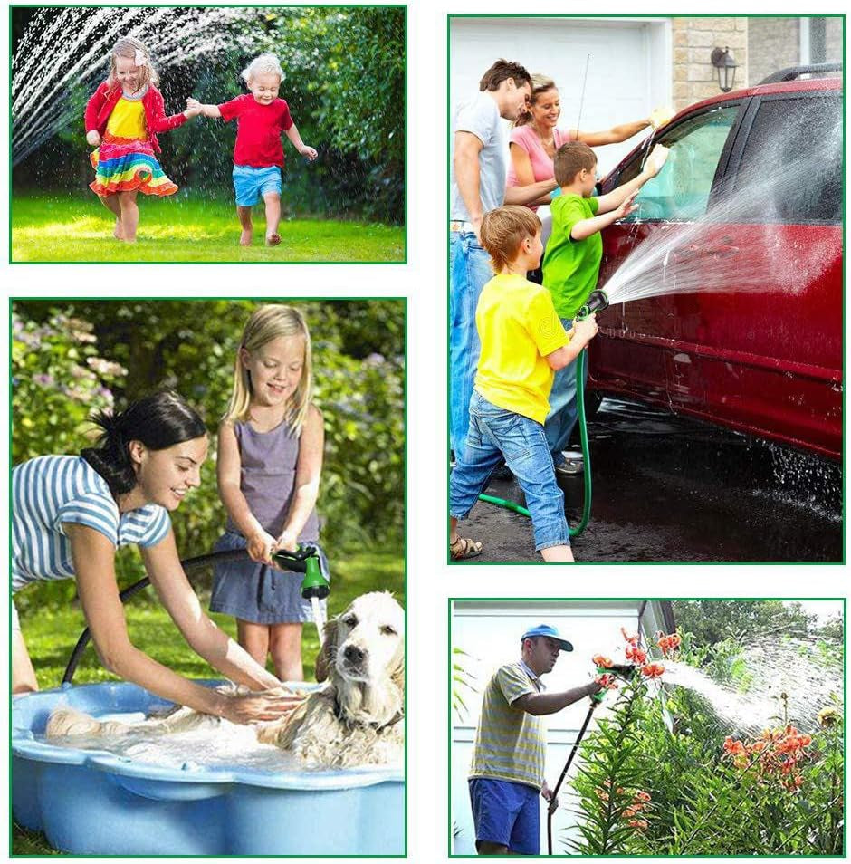 30 m ausziehbarer Gartenschlauch, 100 Fuß flexibler Wasserschlauch mit 8-Strahl-Sprühdüse, wasserdichter, einziehbarer, robuster Schlauch mit 3/4-Zoll- und 1/2-Zoll-Anschlüssen (30 m, grün)