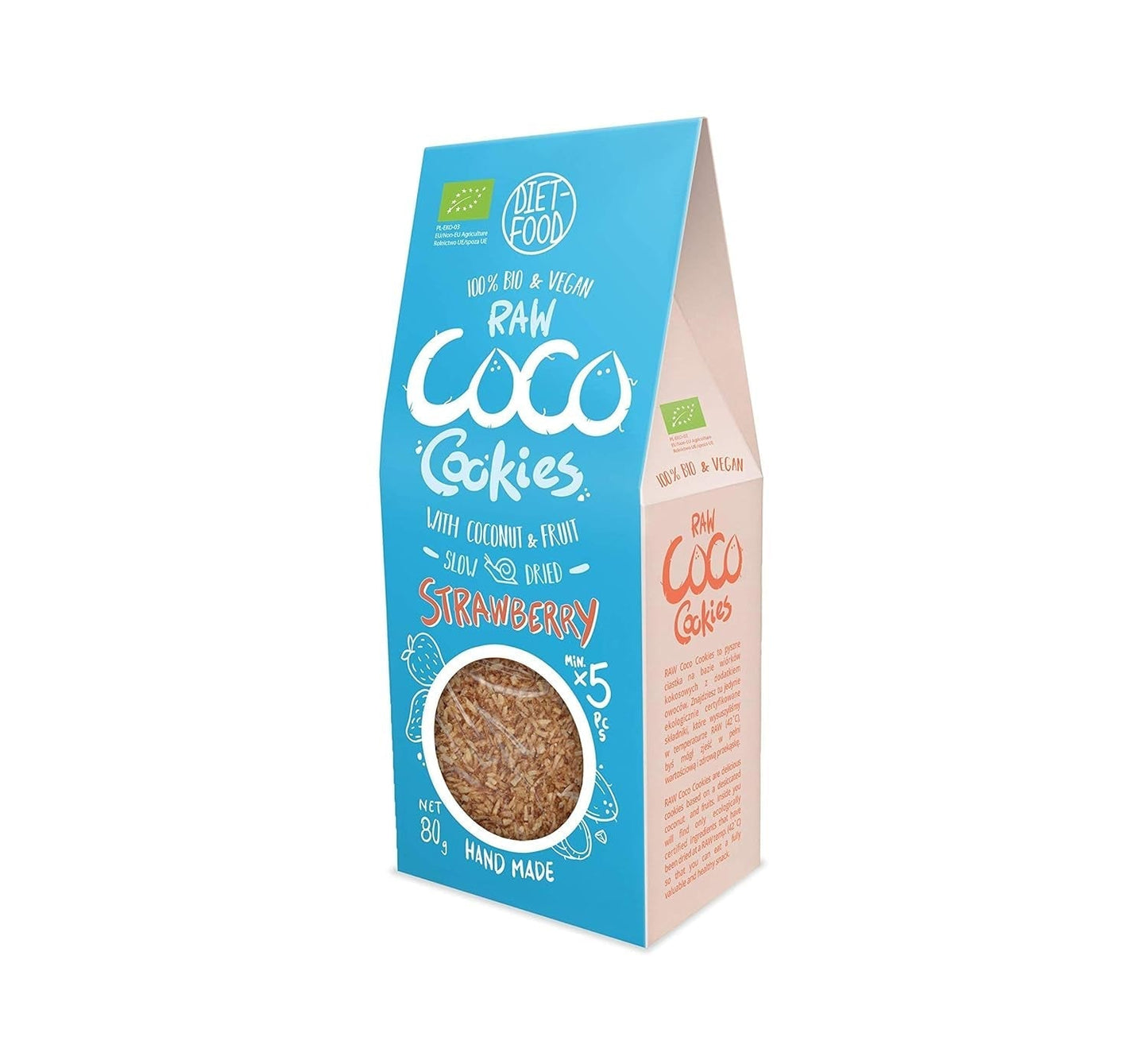 DIET-FOOD Bio-Kekse mit Kokoschips und Erdbeeren Gesunder Snack Leckere Kekse fürs Büro, ohne Konservierungsstoffe 80 g (1 Packung)
