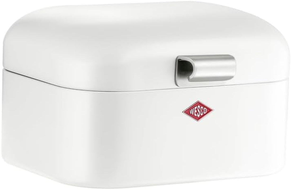 Wesco Mini Grandy Brotkasten in Rosa, pulverbeschichtetes Stahlblech, Lüftungslöcher und stabiler Griff. Aufbewahrungsboxen für Lebensmittel, Naty Shop, Weiß