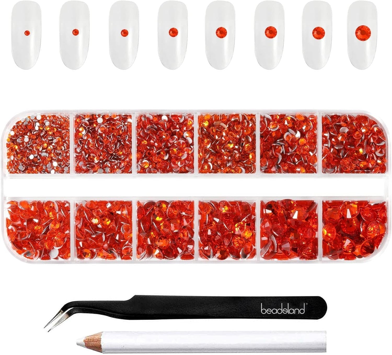 Beadsland 2500 Stück Glas Nailart Strasssteine ​​​​Kristall Flatback Edelsteine ​​​​Runde, ​​Für Handwerk Gemischt 8 Größen SS4 ~ SS30 Mit Picking Pinzette Und Stift (Kristall Weiß)