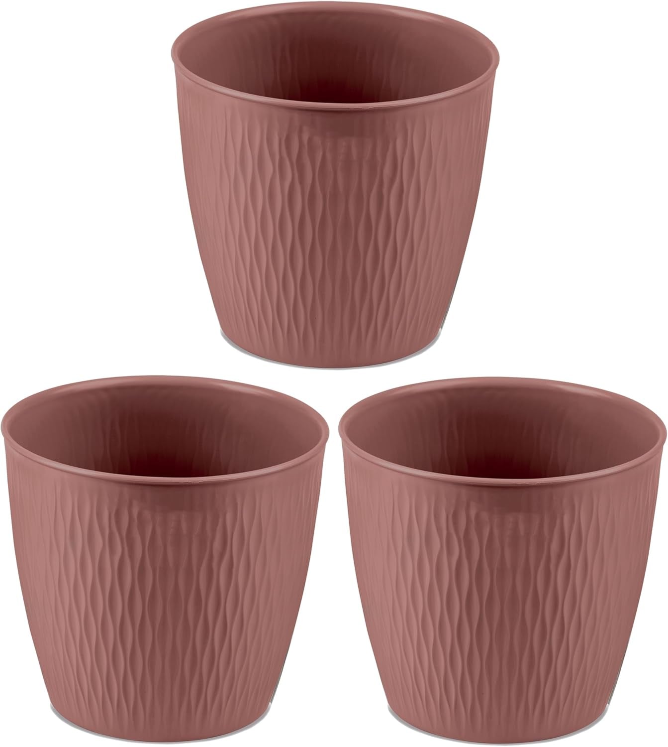 Set mit 5 braunen Töpfen, Durchmesser 16 cm – Stabile Kunststofftöpfe – Dekorativer Übertopf mit Entwässerungsmöglichkeit – Eleganter Topf für den Innen- und Außenbereich