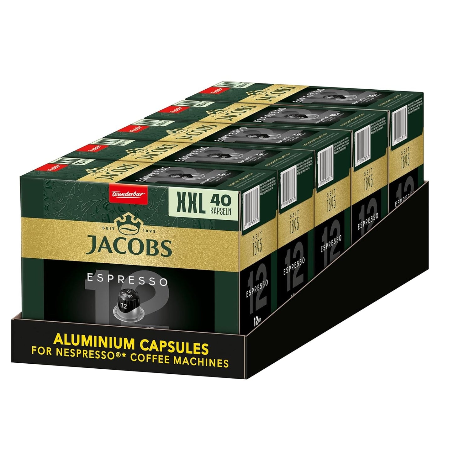 Jacobs Kaffeekapseln Espresso Ristretto, Megapack XXL, Intensität 12/12, 5 x 40 Getränke, Nespresso* kompatible Kaffeekapseln, 200 Kapseln