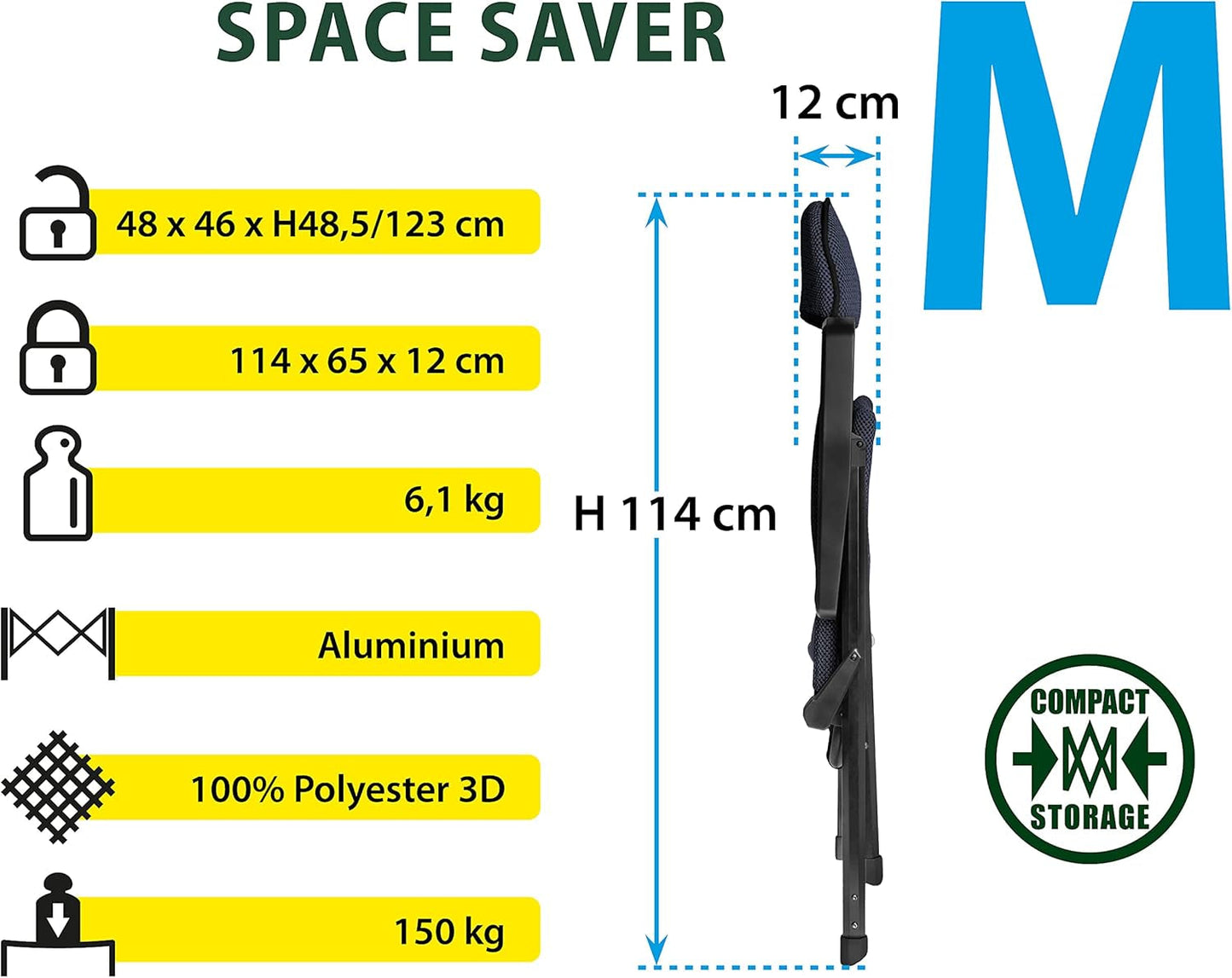 BRUNNER Rebel PRO (S-M-L) Klappstuhl für Camping, Garten, Terrasse Aus Aluminium, 5-fach verstellbar, Belastbarkeit bis 150 kg, hohe Rückenlehne, schwarz oder blau Reisekissen Naty Shop
