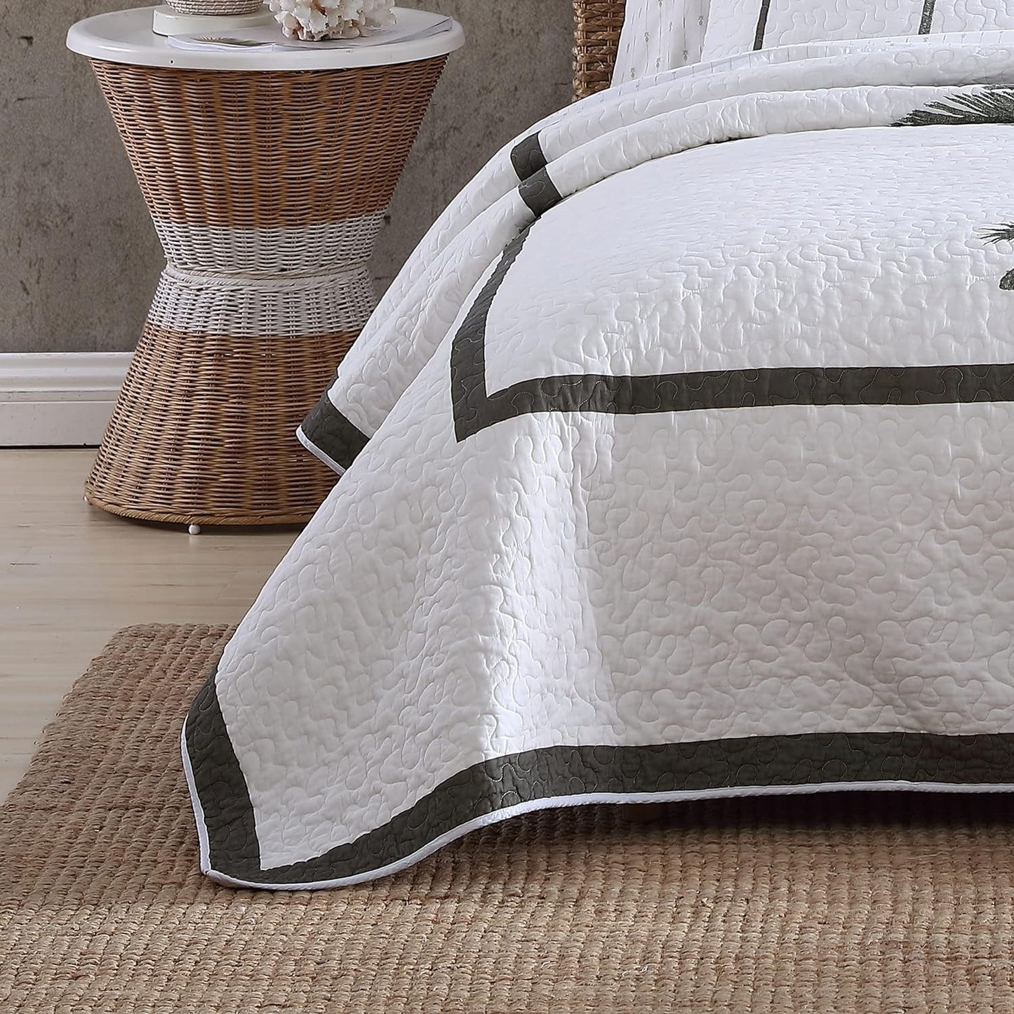 Tommy Bahama Palm Island-Kollektion | Bettdecke – 100 % Baumwolle, wendbar, weich und atmungsaktiv, vorgewaschen für zusätzliche Weichheit, Kingsize-Bett, grau. Bettdecken und Steppdecken von Naty Shop