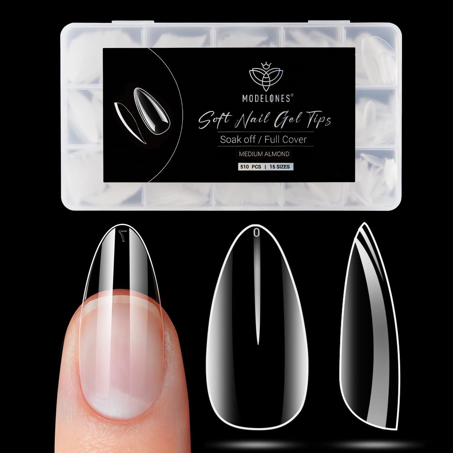 Modelones Nagelspitzen 510 Stück – Full-Cover-Nagelspitzen-Set, Gel-Spitzen-Set, vorpolierte PMMA-Harz-Nagelspitzen, künstliche Nägel zum Aufkleben von Nagelkunst-DIY, kurzes Squoval