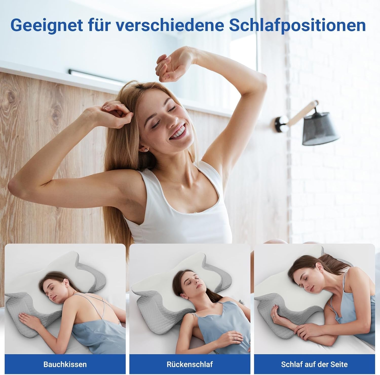 NVKHG Memory-Schaum-Kissen, ergonomisches Nackenkissen, Kopfkissen, Memory-Schaum-Kissen, Kopfkissen für Seiten-, Rücken- und Bauchschläfer zur Verbesserung der Schlafqualität, 60 x 41 x 13/11 cm, orthopädische Nackenkissen, Naty Shop