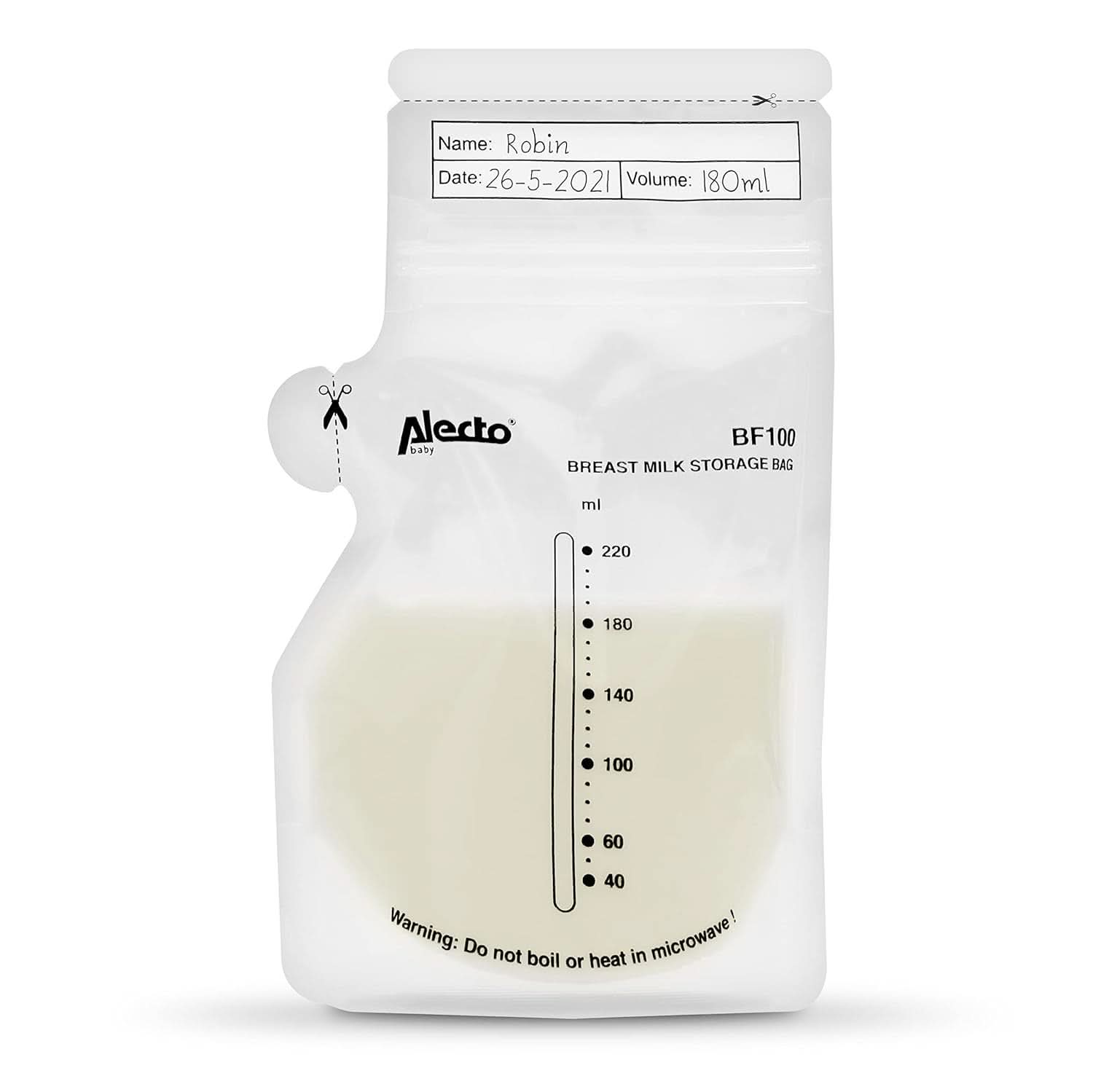 BF100 Aufbewahrungsbeutel für Muttermilch – Beutel für Muttermilch – Fassungsvermögen 220 ml – 100 Stück – Transparentes Lebensmittel- und Stillzubehör Bebe Naty Shop
