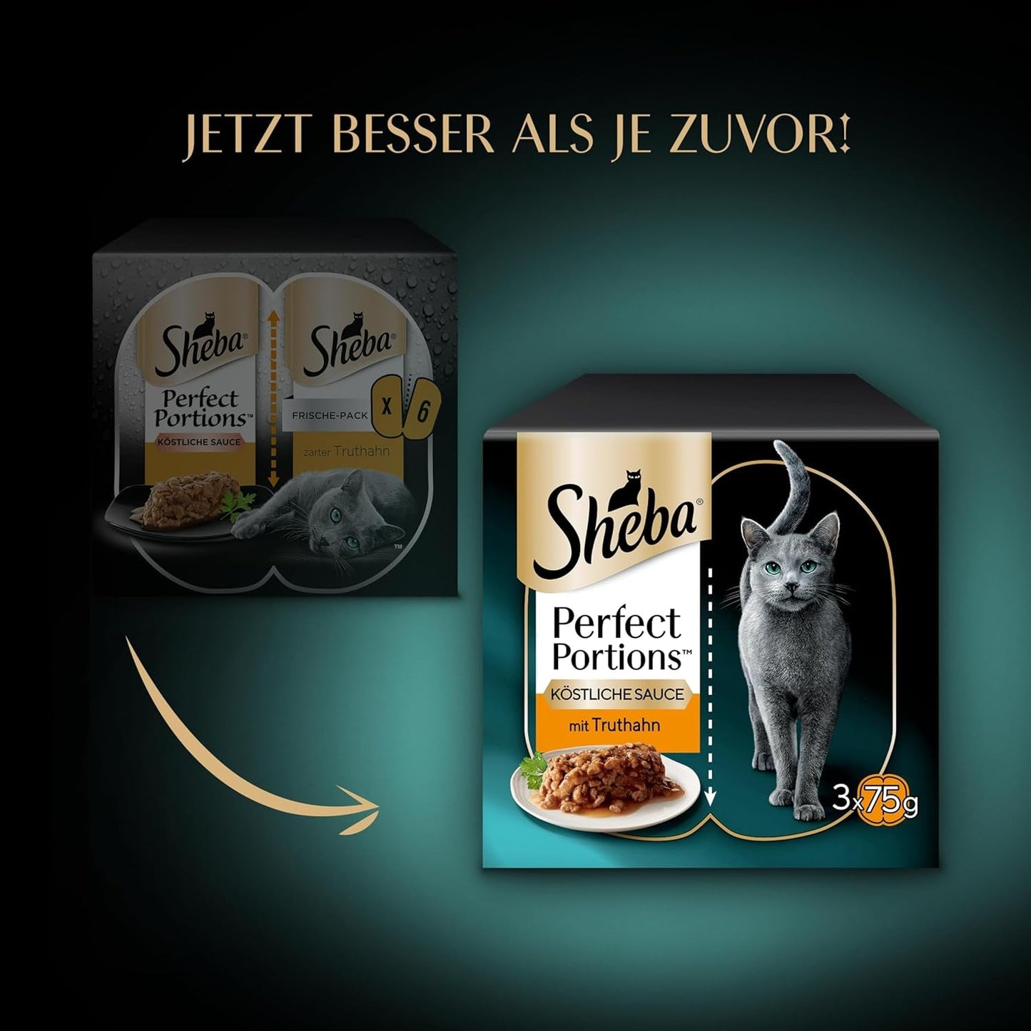 SHEBA Perfect PORTIONS Sauce für Katzen mit Truthahn 8 x 3 x (2 x 375g)