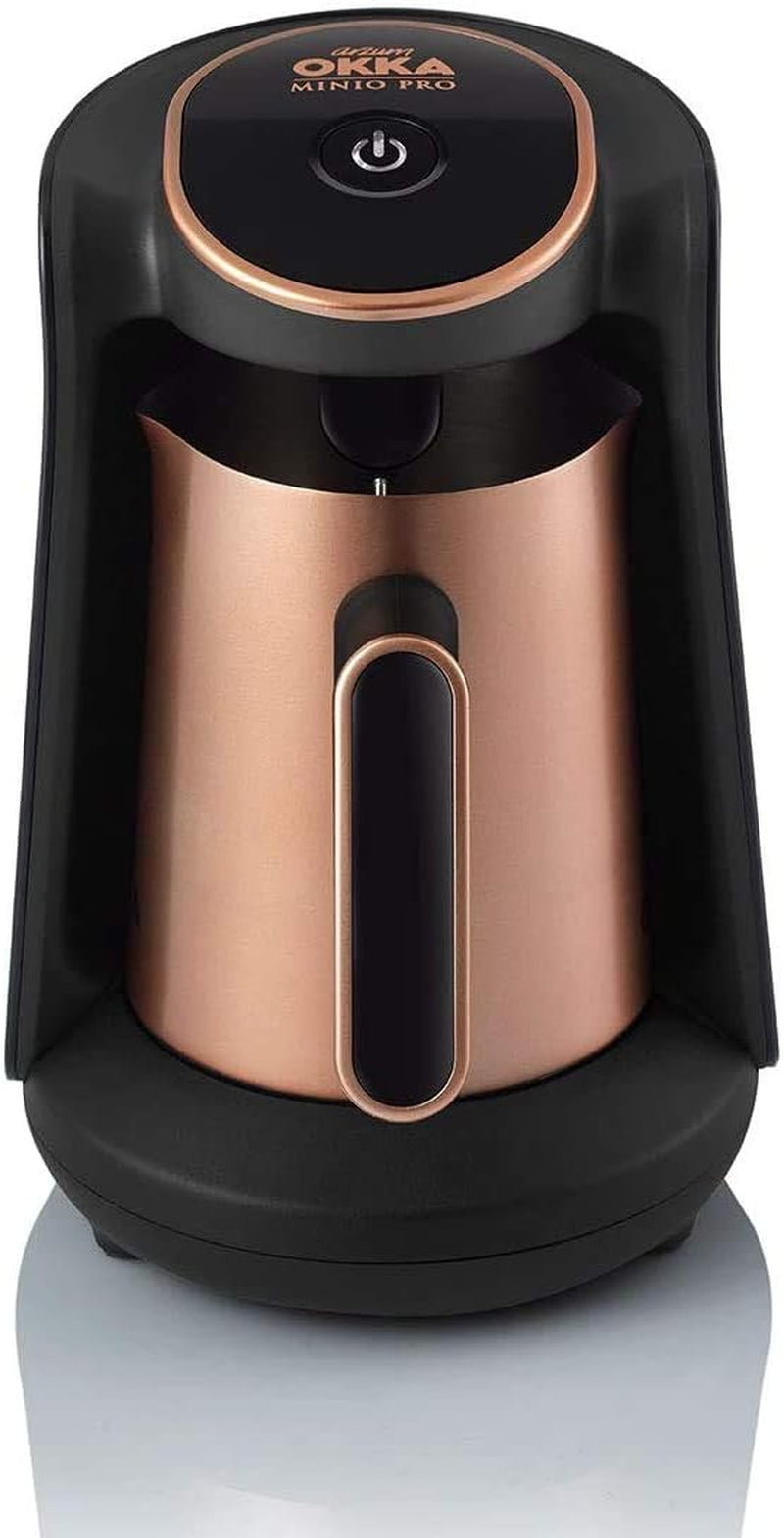 Arzum Okka Minio Türkische Kaffeemaschine, Moka, 1–4 Tassen, 300-ml-Edelstahltopf, Auslaufschutz, intelligentes Brühsystem, waschbarer Topf, 480 W, Kupfer