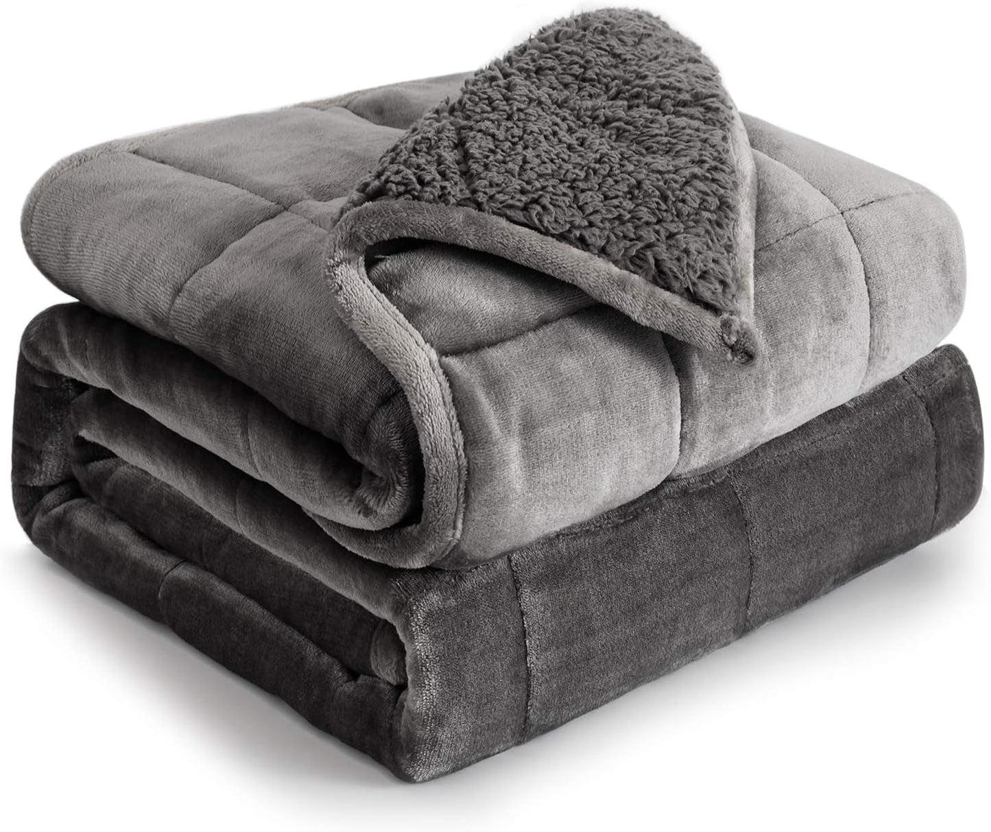 Schwere Bettdecken 152,4 x 203,2 Cottonblue schwere Bettdecken 6,8 kg, Queen-Size-Flanell, zotteliges Sherpa, schwere Bettdecke für Erwachsene, bequeme, gewichtete Decken zum Beruhigen und Entspannen, Grau, 48 x 72 15 Pfund