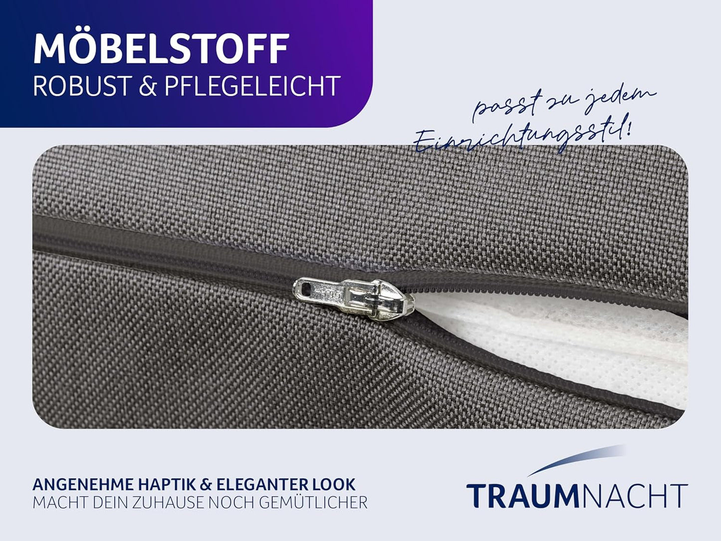 Lesekissen Traumnacht Kuscheliges Rückenkissen, 70 x 40 cm dunkelgrau, abnehmbarer und waschbarer Bezug aus 100 % Polyester, praktische Seitentasche, Öko-Tex zertifiziert, nach deutschen Qualitätsstandards produziert