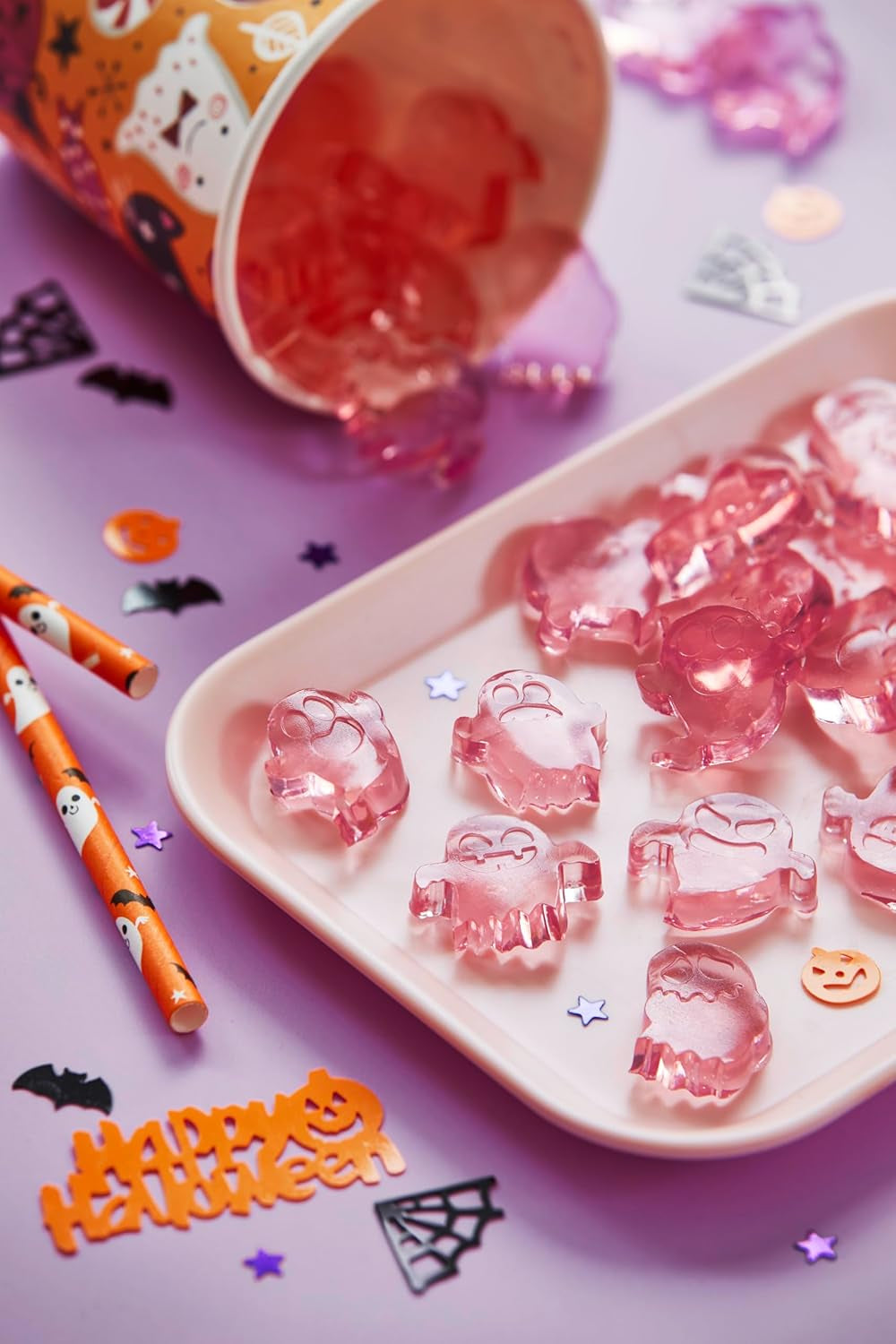 HEITMANN KREATIV – Kreatives Halloween-Fruchtkaugummi-Set – Pulverfarben auf Pflanzenbasis – Rosa – DIY-Fruchtkaugummis in Geisterform mit Himbeergeschmack