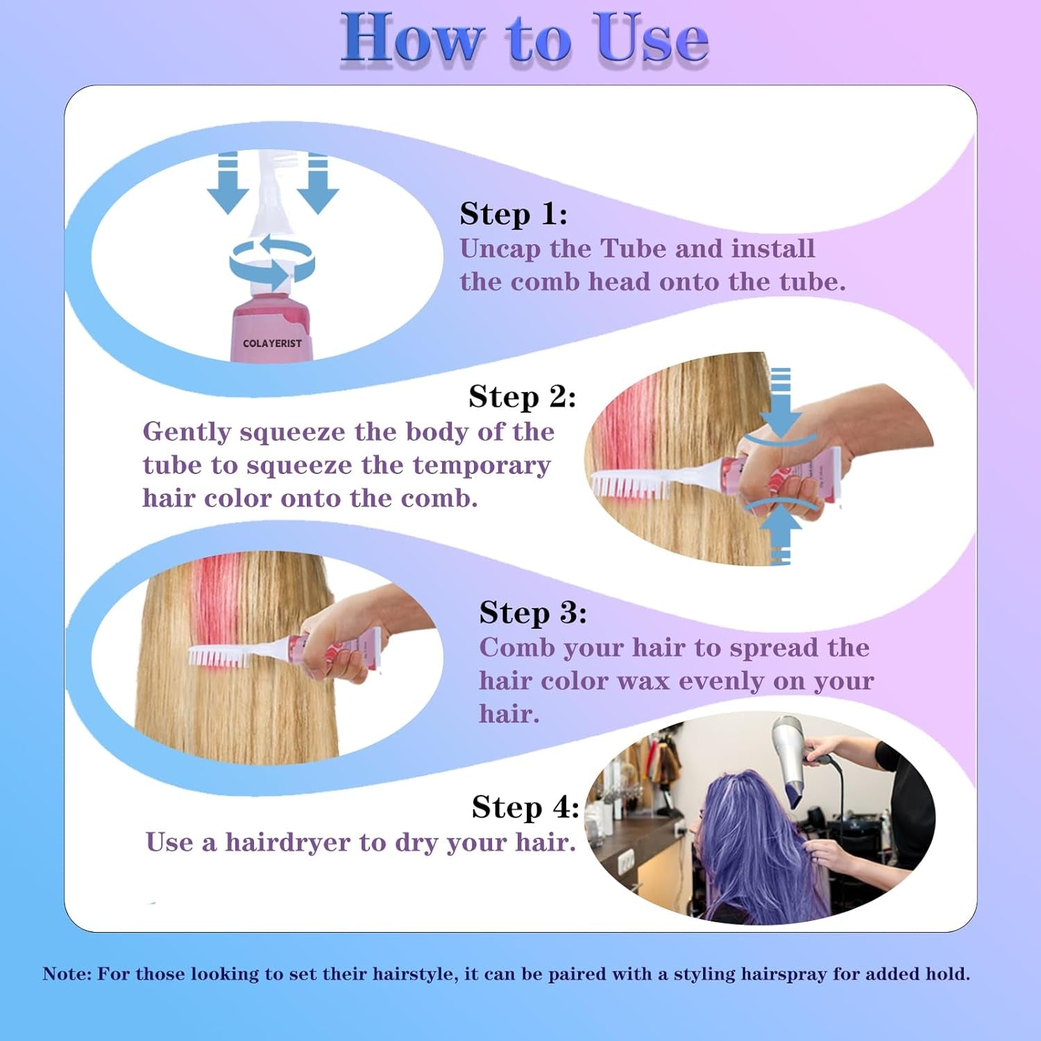 COLAYERIST Haarkreide 4 Farben Erwachsene Mädchen Haarkreide Kinder Temporäres Haarfärbeset Kinder Waschbar Ungiftige Haarkreide Mädchen Geschenke 6 7 8 9 10 11 12 13 Jahre alt Haarfärbemittel Naty Shop