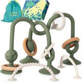 JUMBLE JANGLE Baby-Beißring: Baby-Beißspielzeug 3-24 Monate | Set mit 7 BPA-freien Kauspielzeugen | Kühlender Silikon-Beißring | Kleinkindspielzeug mit Saugnapf für Hochstuhl, Tisch und Badewanne