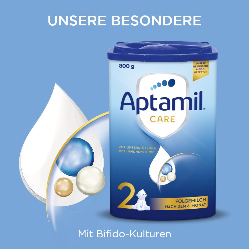 Aptamil Care 2 – Folgemilch nach 6 Monaten, mit Omega 3 und 6, DHA und ARA, palmölfrei, Babynahrung, Milchpulver, 1 x 800 g (3er Pack)