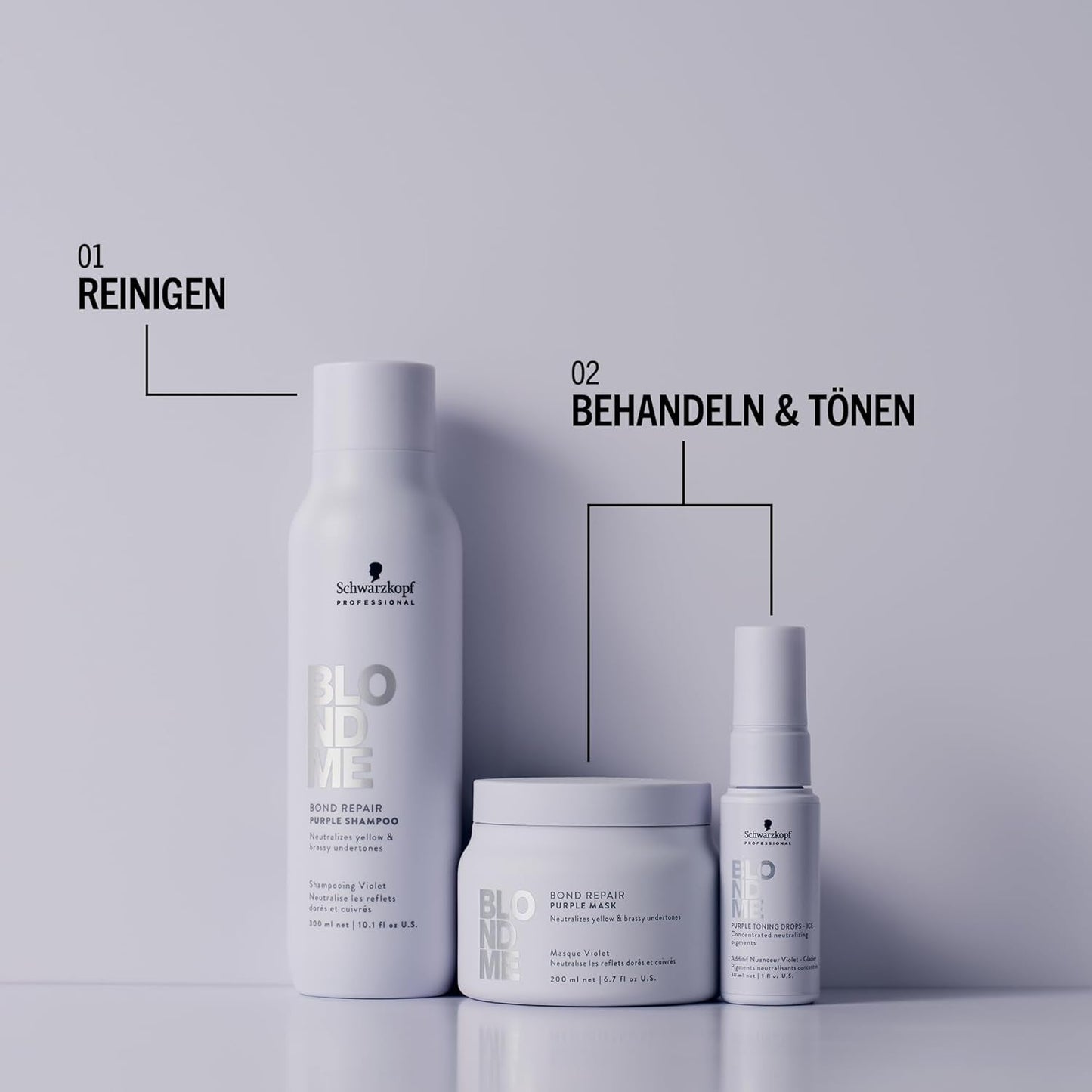 Schwarzkopf Professional BLONDME Bond Repair Purple Mask Maske für kühles Haar Neutralisiert Gelbtöne für gefärbtes, gebleichtes und helles Haar Tiefenpflegend und stärkend 200 ml Haarmaske Naty Shop