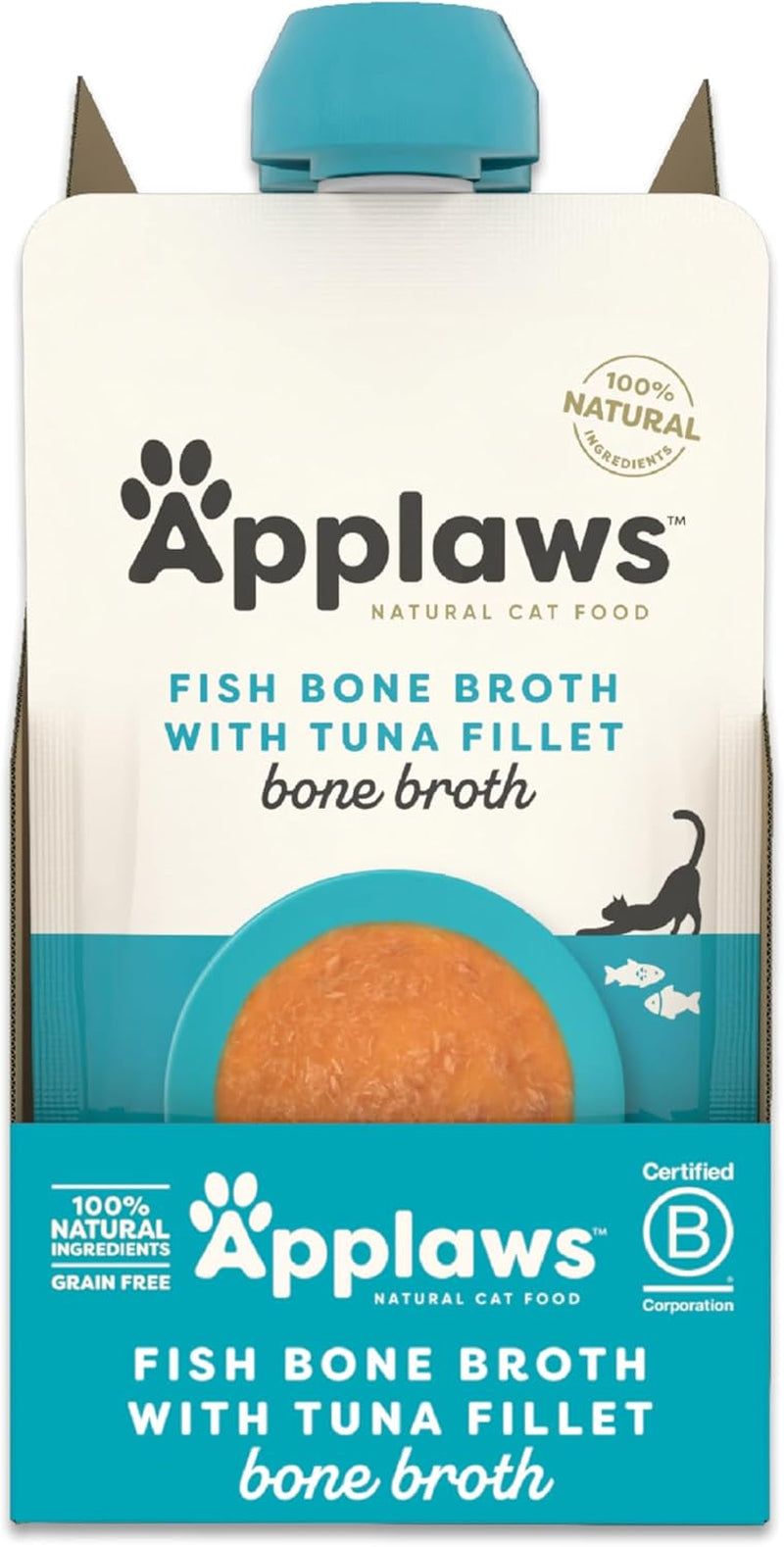 Applaws 100 % natürliches Nassfutter für Katzen – Fischgrätensuppe mit Thunfisch, 12 Filterbeutel x 85 g