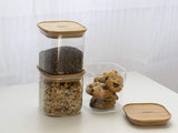 Set aus 3 quadratischen Glasbehältern mit Bambusdeckel – 800 ml, Borosilikatglas, Bambus, Silikon, natur, 11 x 11 x 11 cm. Aufbewahrungsboxen für Lebensmittel, Naty Shop