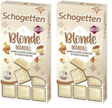 Schogetten Blonde Mandel | Weiße Schokolade mit Karamell- und Mandelstückchen | 100 g | Praktisch portioniert (2er-Pack)