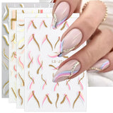 JMEOWIO Nagelsticker Französische Spitze 9 Blatt Nail Art Sticker Selbstklebend Nagelaufkleber Glitzer Wellenlinie Dekoration Nageldesign Zubehör