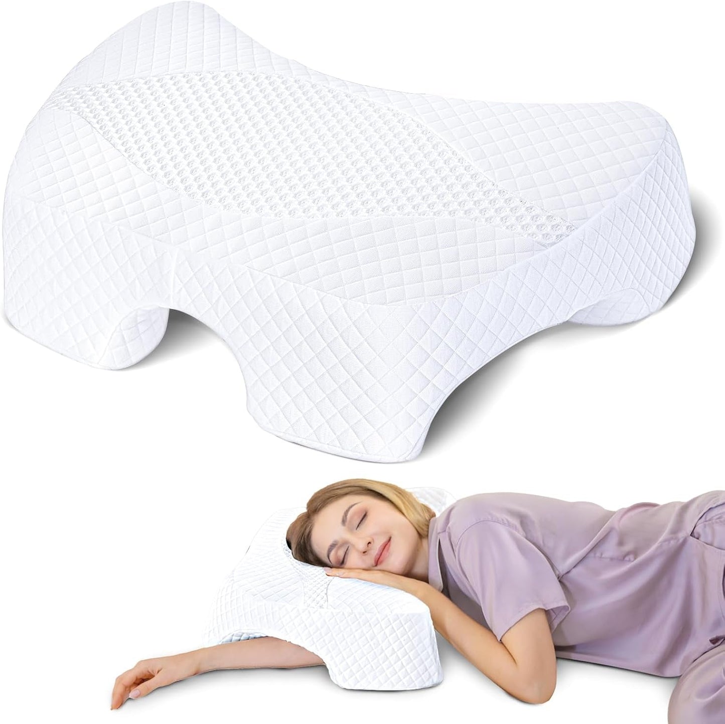 SAHEYER Seitenschläferkissen mit Arm, ergonomisches orthopädisches Kissen, Nacken- und Schulterkissen aus Memory-Schaum, Nackenkissen mit mehreren Winkelarmen für viele Schlafpositionen (weiß). Orthopädische Halskissen von Naty Shop, weiß