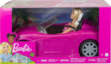 Barbie-Puppe und rosa glitzerndes Cabriolet, realistische Reifen, Logo, Spielzeug für Kinder ab 3 Jahren, DJR55