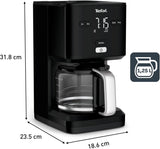 Tefal Smart'n Light Espressomaschine mit Timer, Espressomaschine mit programmierbarem Filter 1,25 l, Aromafunktion für intensives Aroma, Warmhaltefunktion, Anti-Tropf und leicht zu reinigen, Schwarz