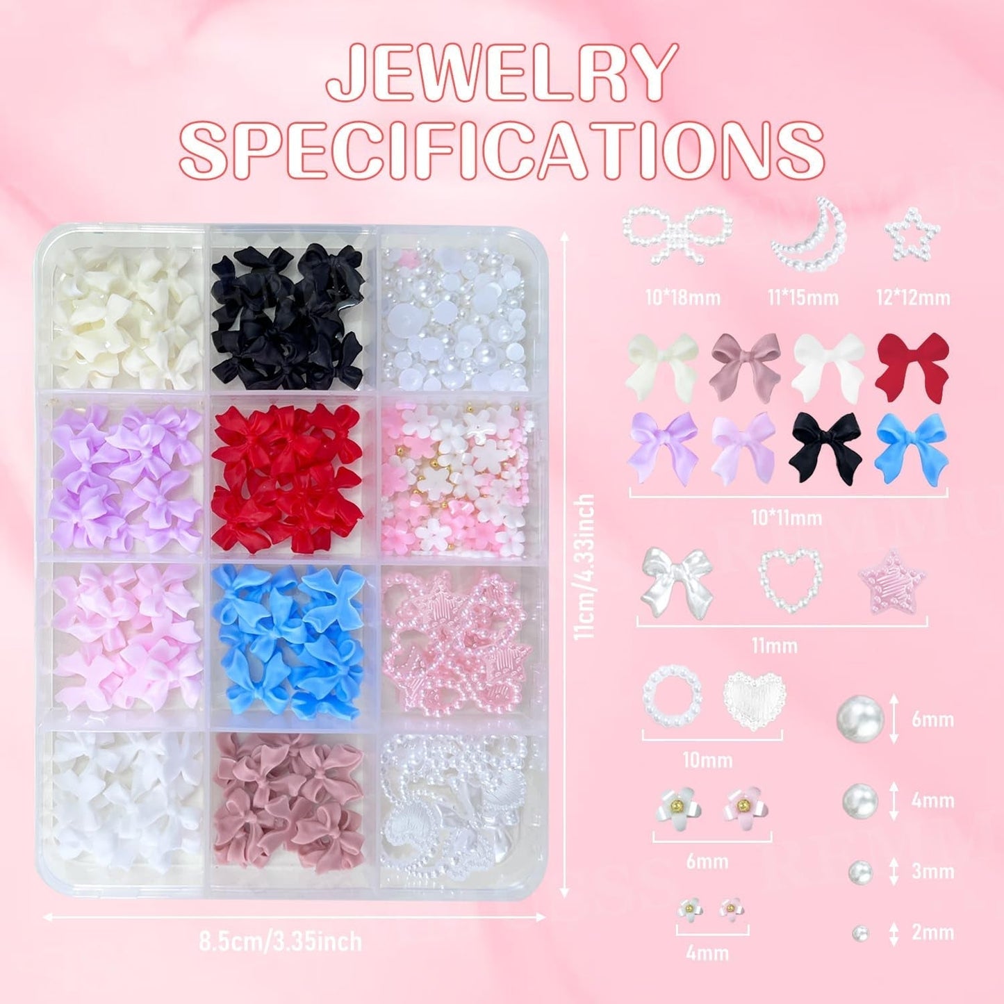 3D-Nagelkunst-Dekorationen, 1 Box Nail-Art-Anhänger, gemischter Stil, Blumen-Herz-Schleife, Nagelkunst-Anhänger, Harz-Nagelkunst-Dekorationen, für Nagelkunst-Dekorationen, DIY-Bastelzubehör