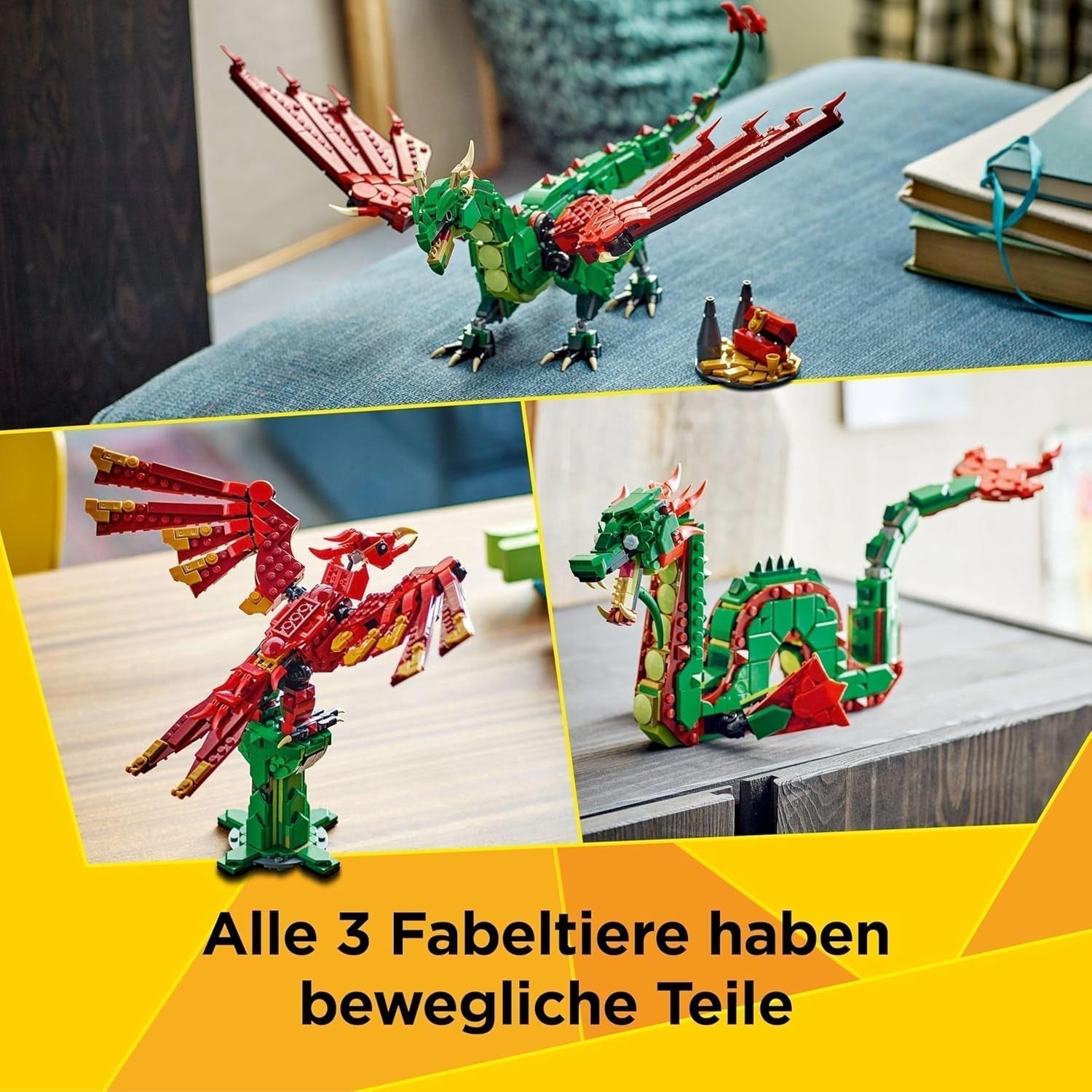 LEGO Creator 3In1 Grüner Drache – Spielzeug – Verwandelt sich in eine Seeschlange oder einen Phönix – Tierbauspielzeug für Kinder – Geschenk für Jungen und Mädchen ab 9 Jahren 31161 Bausets Besuchen Sie den LEGO-Store