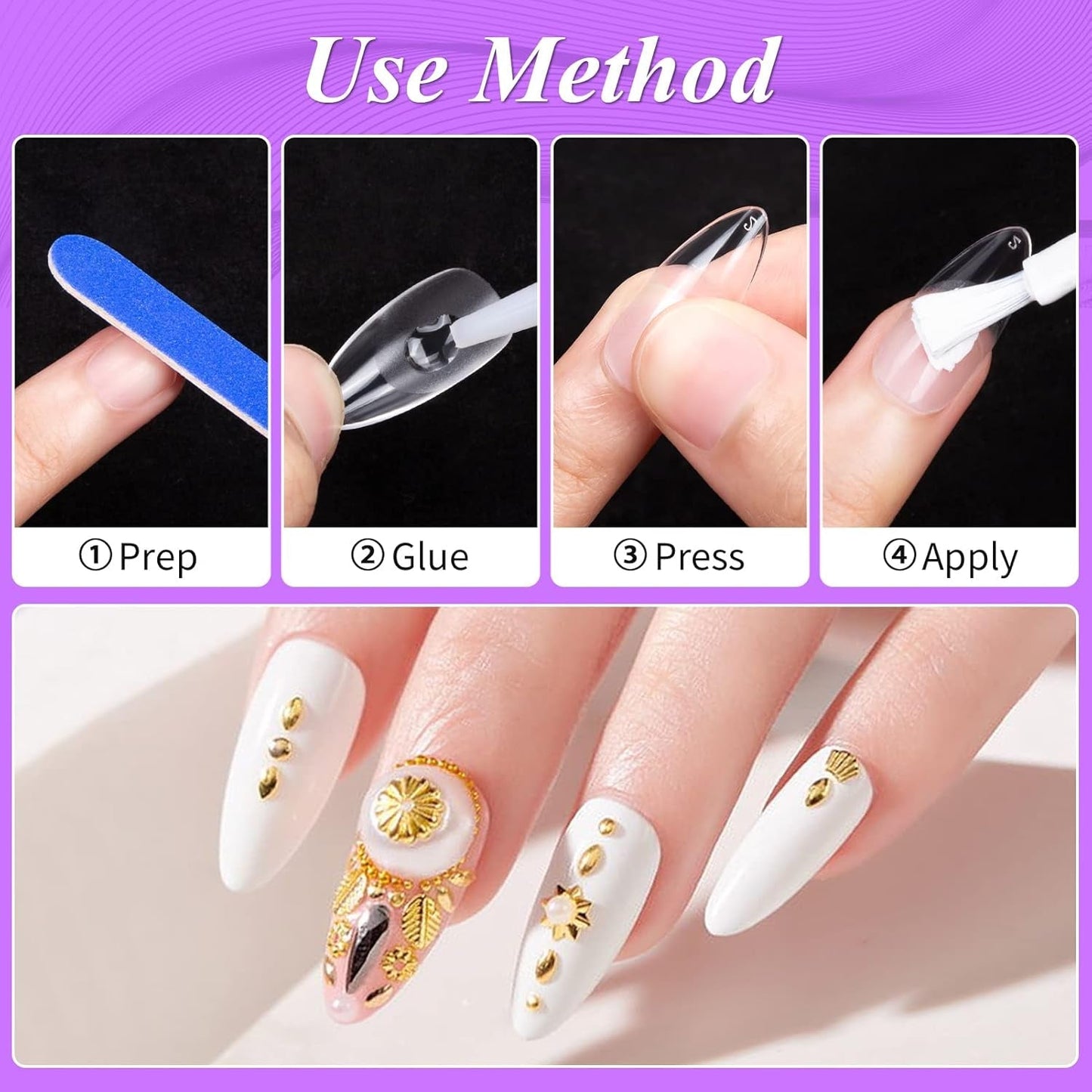 Becellen 500 Stück künstliche Nagelspitzen, weiche Gel-Nagelspitzen, vollständige Abdeckung, Gel-Nagelspitzen, vorpolierte künstliche Nägel, DIY-Nagelkunst-Kleber-Set (Mandeln)