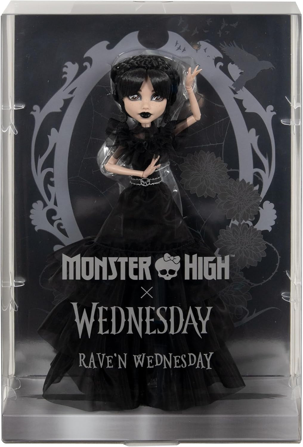 Monster High Wednesday-Puppe, Rave'N Wednesday-Sammelfigur in schwarzem Gothic-Kleid, inspiriert von der Tanzszene, Premium-Zubehör und Puppenständer, HXJ03