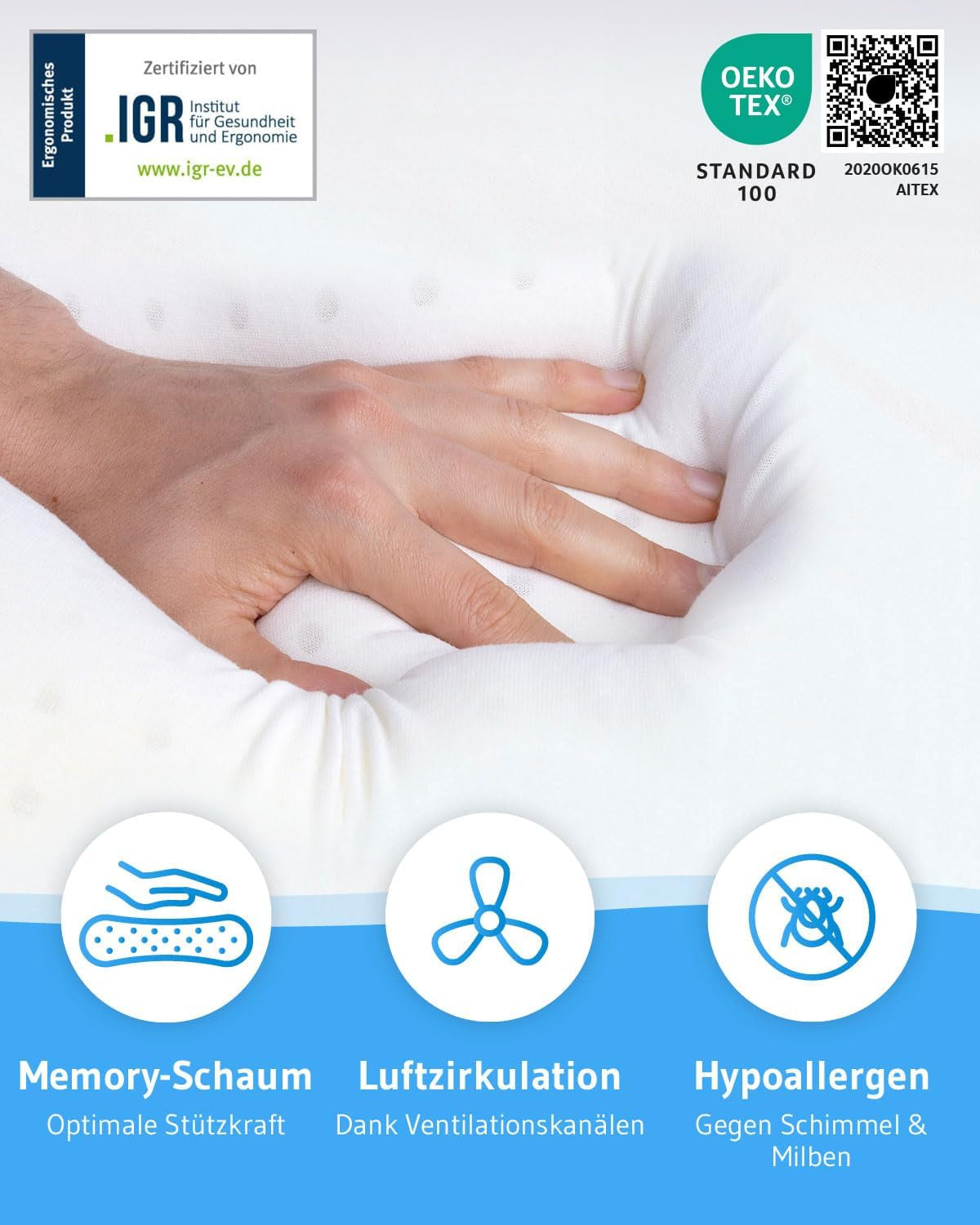 Kissen für Seitenschläfer GIANFAR | Orthopädisches Nackenstützkissen | Ultrafrischer Memory-Schaum gegen Halsschmerzen und Migräne | Thermoregulierender Bezug | Kissen für Seitenschlaf mit Halswirbelsäule 55X40X12/10 cm Orthopädische Halswirbelsäulenkissen Naty Shop