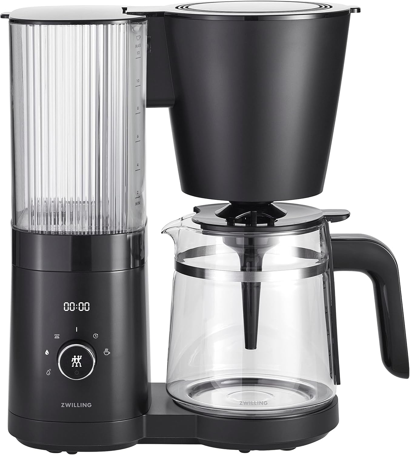 ZWILLING ENFINIGY Filter-Espressomaschine mit 1,5 l Glaskaraffe, Espressomaschine mit Edelstahlboiler, Blooming-Funktion und Smart-Entkalkung, Kunststoff, Silber