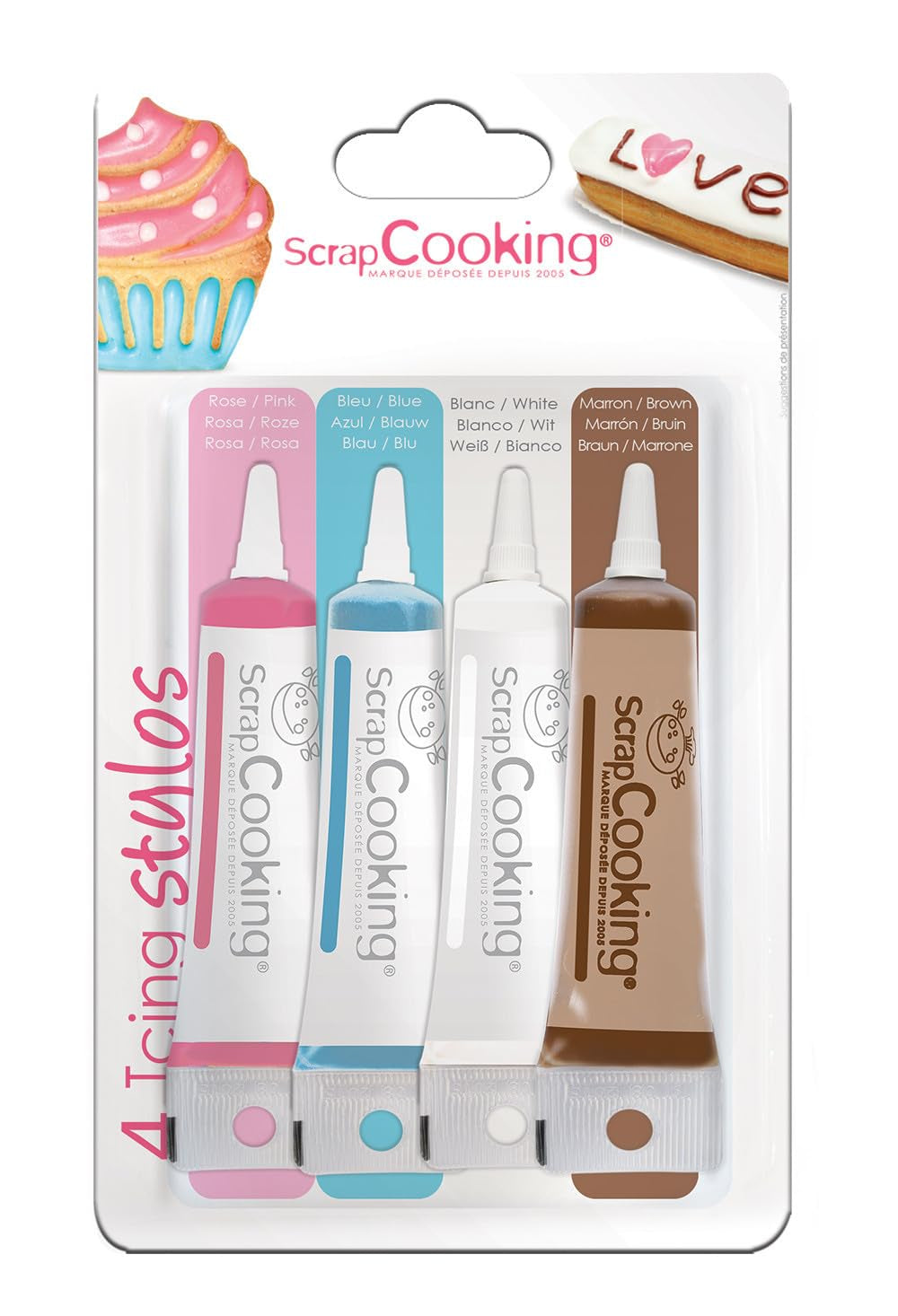 Scrapcooking – 4 Dekostifte Weiß, Rosa, Blau, Schokolade 4X20G