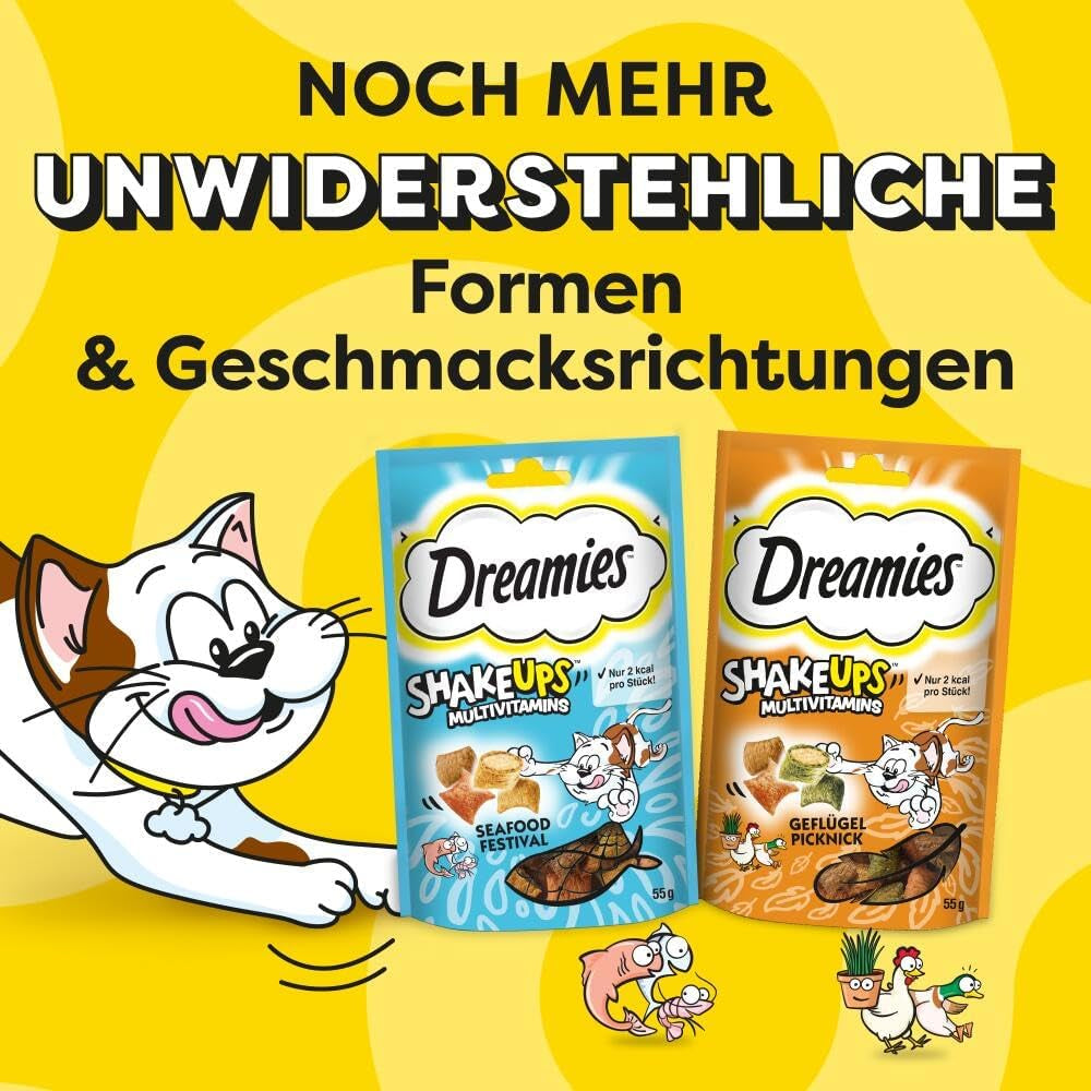 DREAMIES SHAKE UPS Multivitamin Seafood Festival Katzensnacks in Portionsbeuteln – 55 g (6 Beutel)