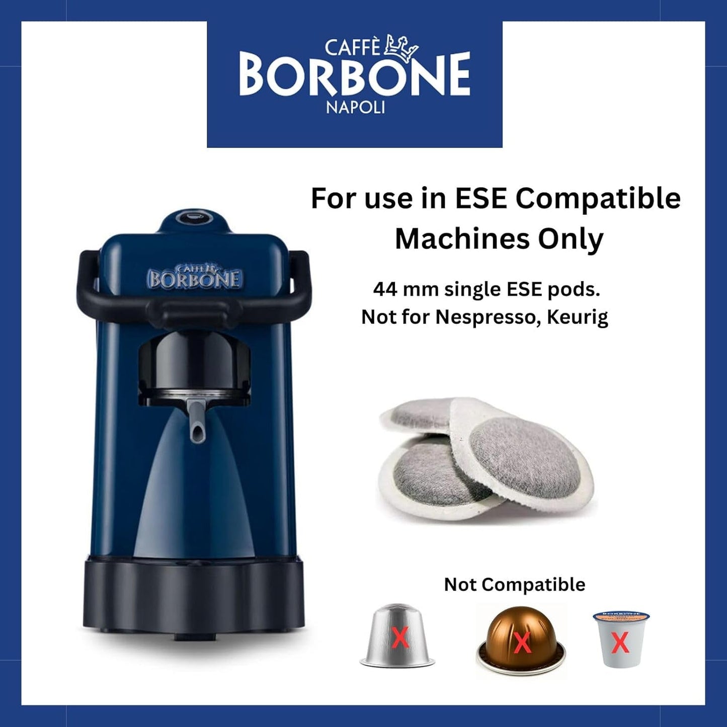 Caffè Borbone kompostierbare Kaffeepads, blaue Kaffeemischung – 50 Pads – kompatibel mit ESE System Papierpads 44 mm