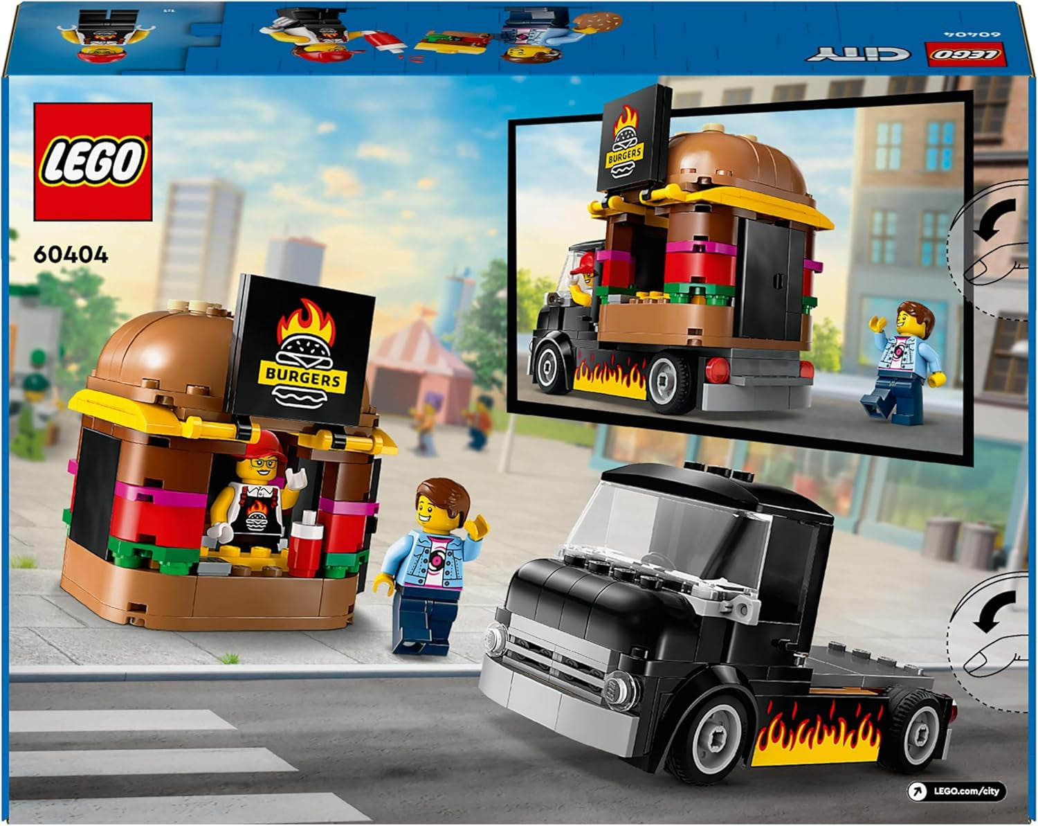 LEGO City Burger Truck Bauset mit Spielzeugauto für 5-Jährige, Imbisswagen-Minifigur und Zubehör, lustiges Geschenk für Jungen und Mädchen 60404 Bausets Besuchen Sie den LEGO-Store