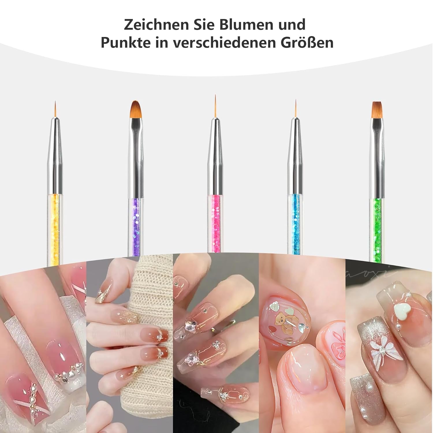 8 Stück Nagel Pinsel, Nagelkunstpinsel Pinsel Set, Pinsel Für Nägel Mit Doppelkopf Nail Art Pinsel Set Dotting Pen Und Gel Pinsel für Nägel Präzise Pinsel Für Nageldesign Und Verzierungen