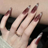 Moonglow Lange Nägel Stiletto Milchweiß Rosa Farbverlauf Glitzer Coole künstliche Nägel mit Kleber Rosa Ombre Glitzer Künstliche Nägel