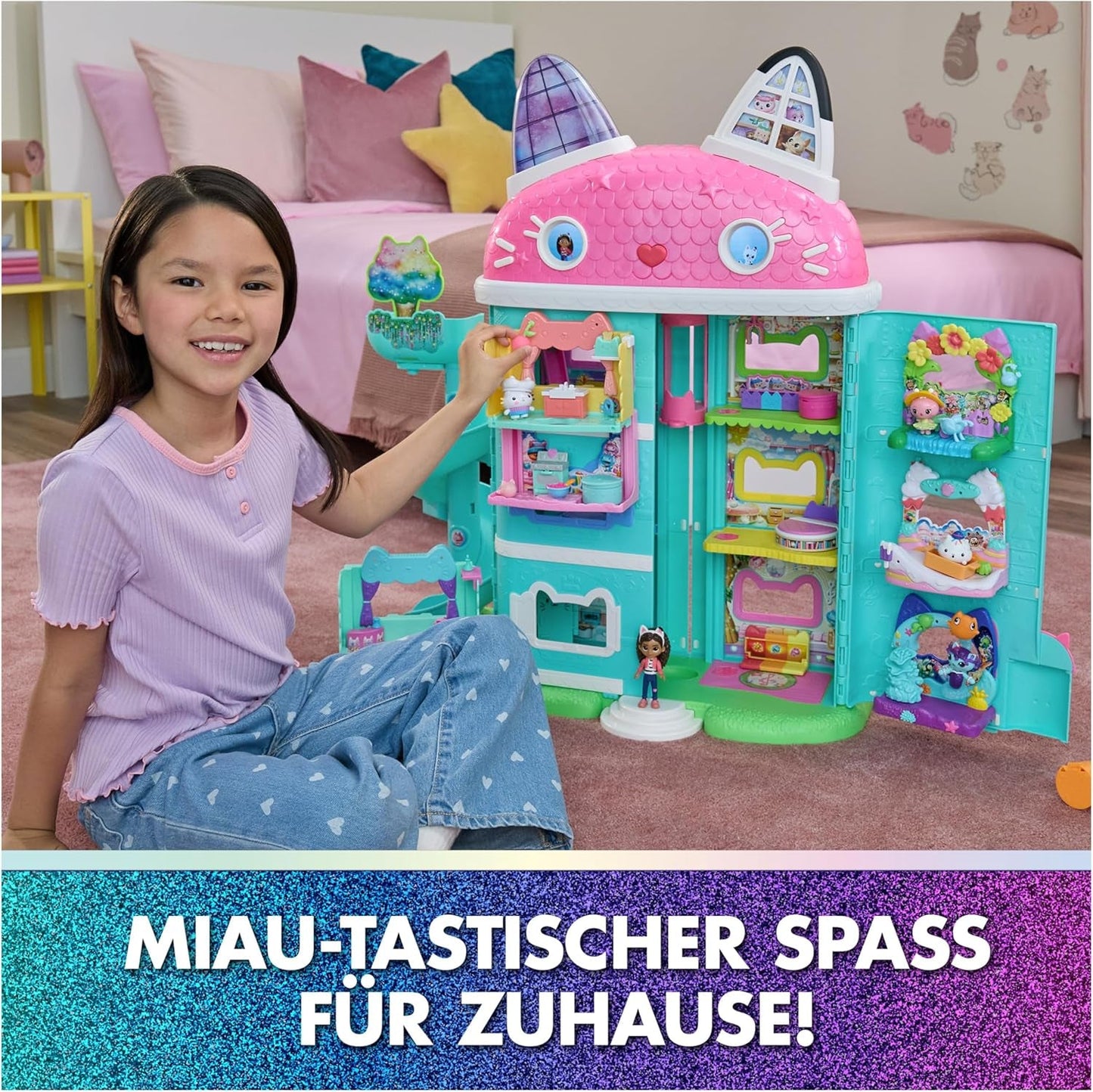 DREAMWORKS GABBY'S DOLLS HOUSE: DER FILM – Kuchis süßer Balkon-Spielset mit Puppenhausfiguren und Zubehör für Kinder ab 3 Jahren