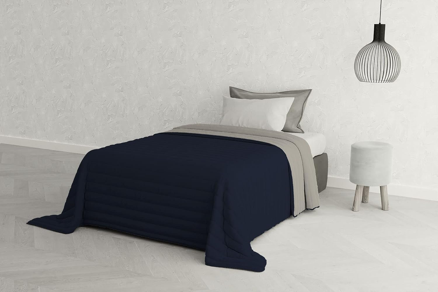 Italienische Bettwäsche Estivo Einzelbett, Leinen, Aqua, 170 x 270 cm Bettdecken und Steppdecken Naty Shop Grigio Chiaro/Blu Scuro 170 x 270 cm