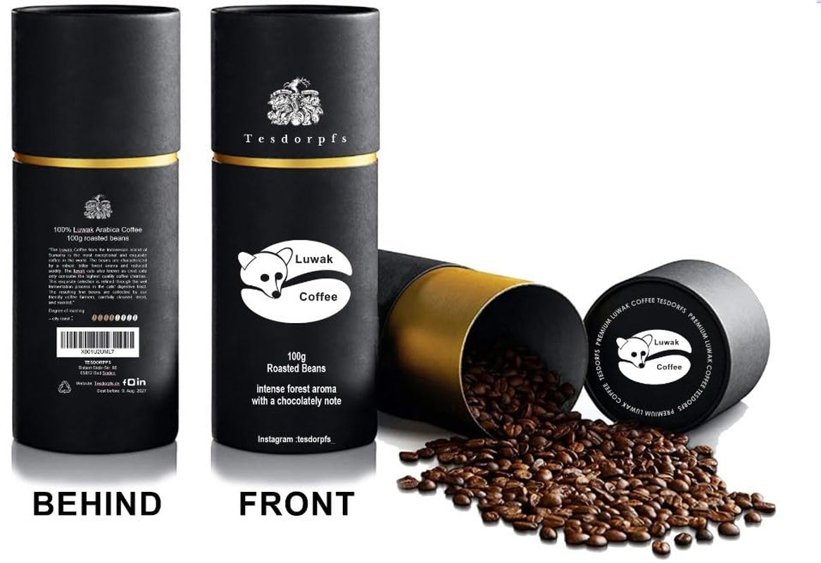 Tesdorpfs 100% Kopi Luwak Arabica Kaffee | City Roast Zibetkaffee 100g | Kaffeebohnen oder gemahlen | Kaffeespezialität als Geschenk für Kaffeeliebhaber von Tesdorpf (Ganze Bohnen)