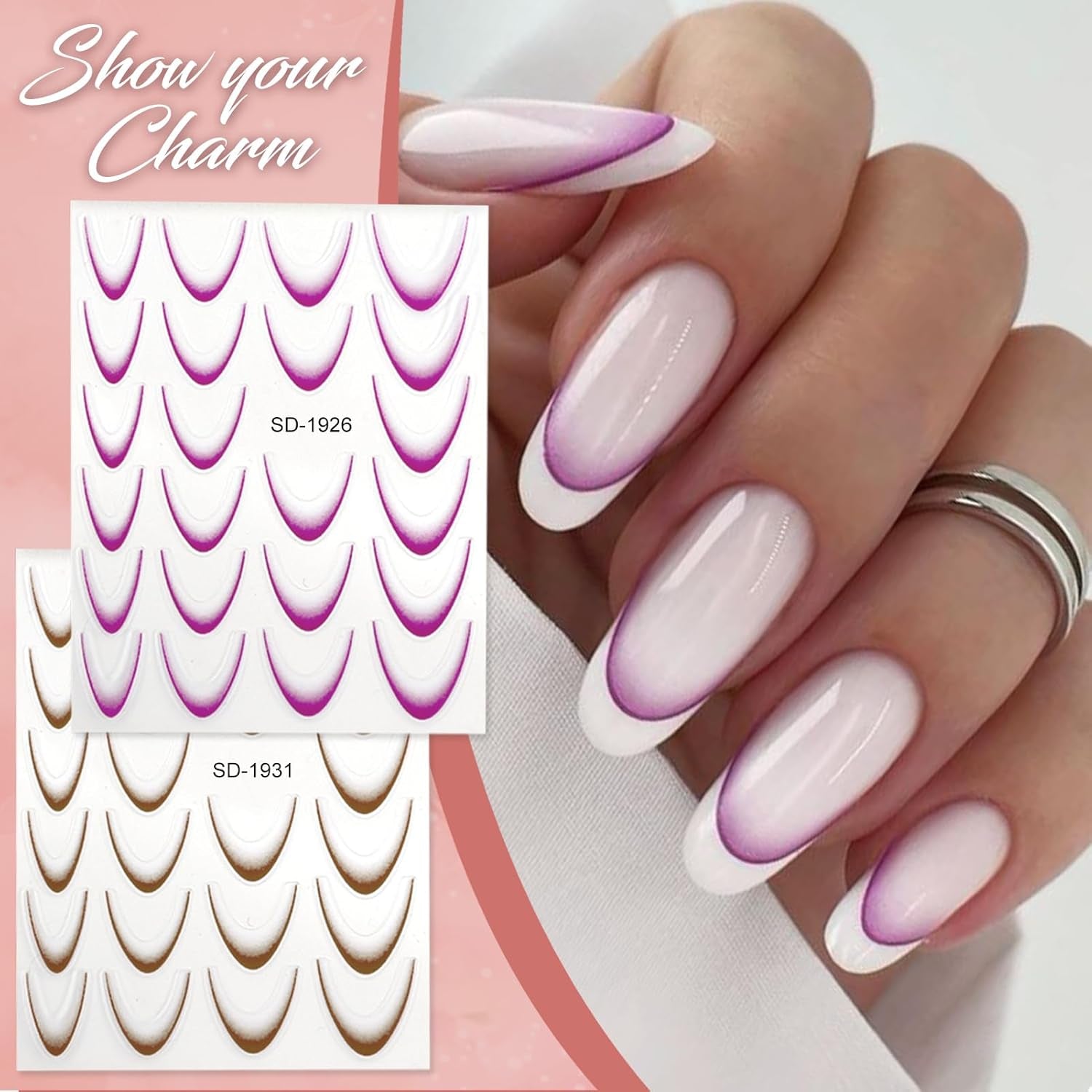 12 Stück French Tip Nagelsticker Selbstklebend Bunte French Nails Schablone Nagelaufkleber Nail Art Sticker Nageldesign DIY Nägel Zubehör(12 Farben)