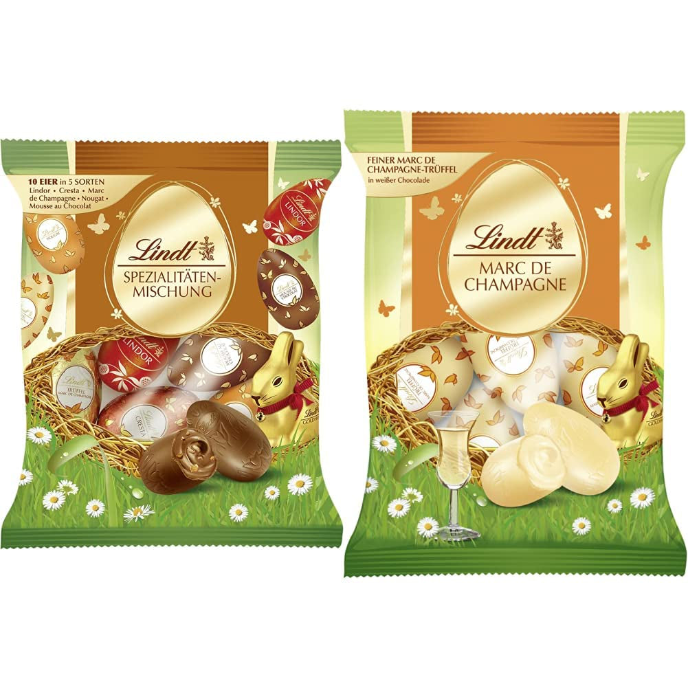Spezielle Schokoladenmischung | 2 x 180g | Vollmilcheier in fünf Sorten mit und ohne Alkohol (Eier Marc de Champagne und Schokoladentrüffel | 3 x 90 g)