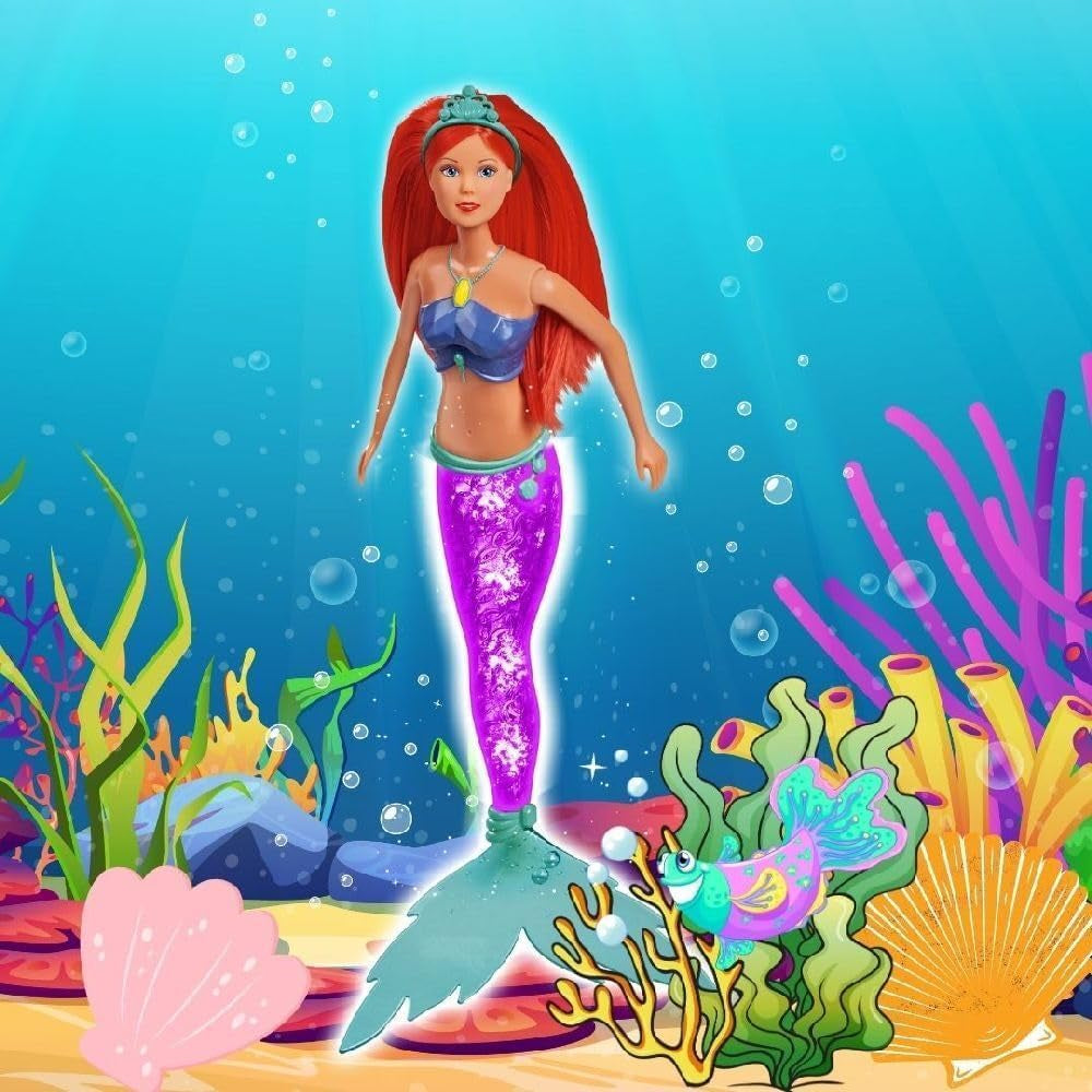 Simba 105733656 – Steffi Love funkelnde Meerjungfrau-Puppe (39 cm) – leuchtende Meerjungfrau, farbwechselnder, leuchtender Regenbogen, wasserfestes Spielzeug für Kinder ab 3 Jahren