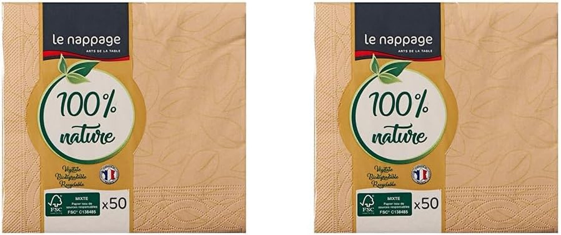 Le Napage 50 Baumwollservietten 25 x 25 cm, 3-lagig, FSC weiß