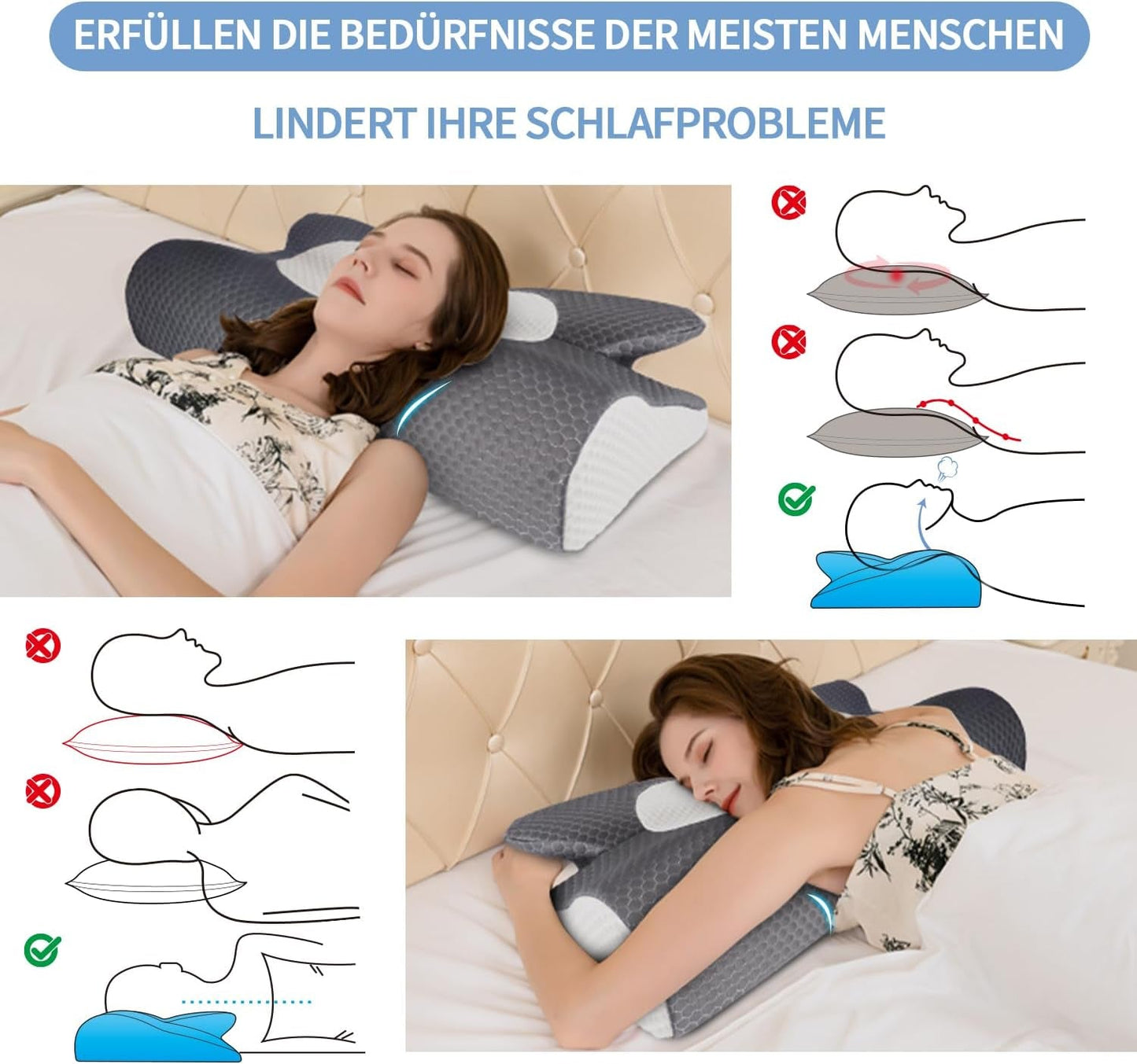 IDEA Pillow Memory Foam-Kissen, ergonomisches Kissen, orthopädisches Kissen für Nackenschmerzen, Schlafkissen für seitliche Rücken- und Bauchschmerzen, Nackenkissen, Anti-Schnarch-Kissen für Erwachsene, orthopädische Halskissen, Naty Shop