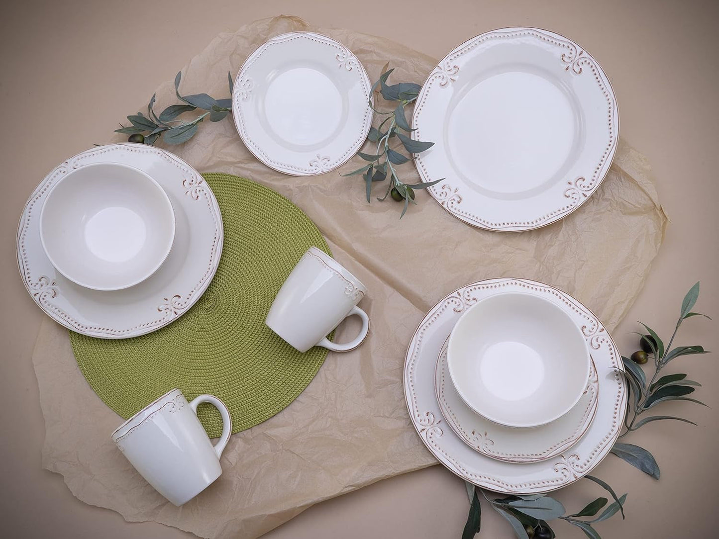 CreaTable, 23601, Serie Romantic Vintage, 16-teiliges Tafelservice für 4 Personen, Kombiservice aus Porzellan, spülmaschinen- und mikrowellengeeignet, hochwertige Herstellung